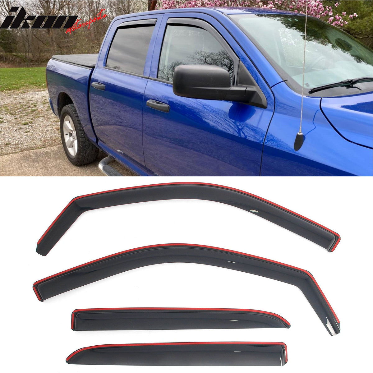 09-18 Dodge Ram 1500 & 19-24 Ram 1500 Classic & 10-26 Ram 2500 3500 & 19-26 Ram 4500 5500 Crew/Mega Cab In-Channel Window Visors Vent Rain Deflectors