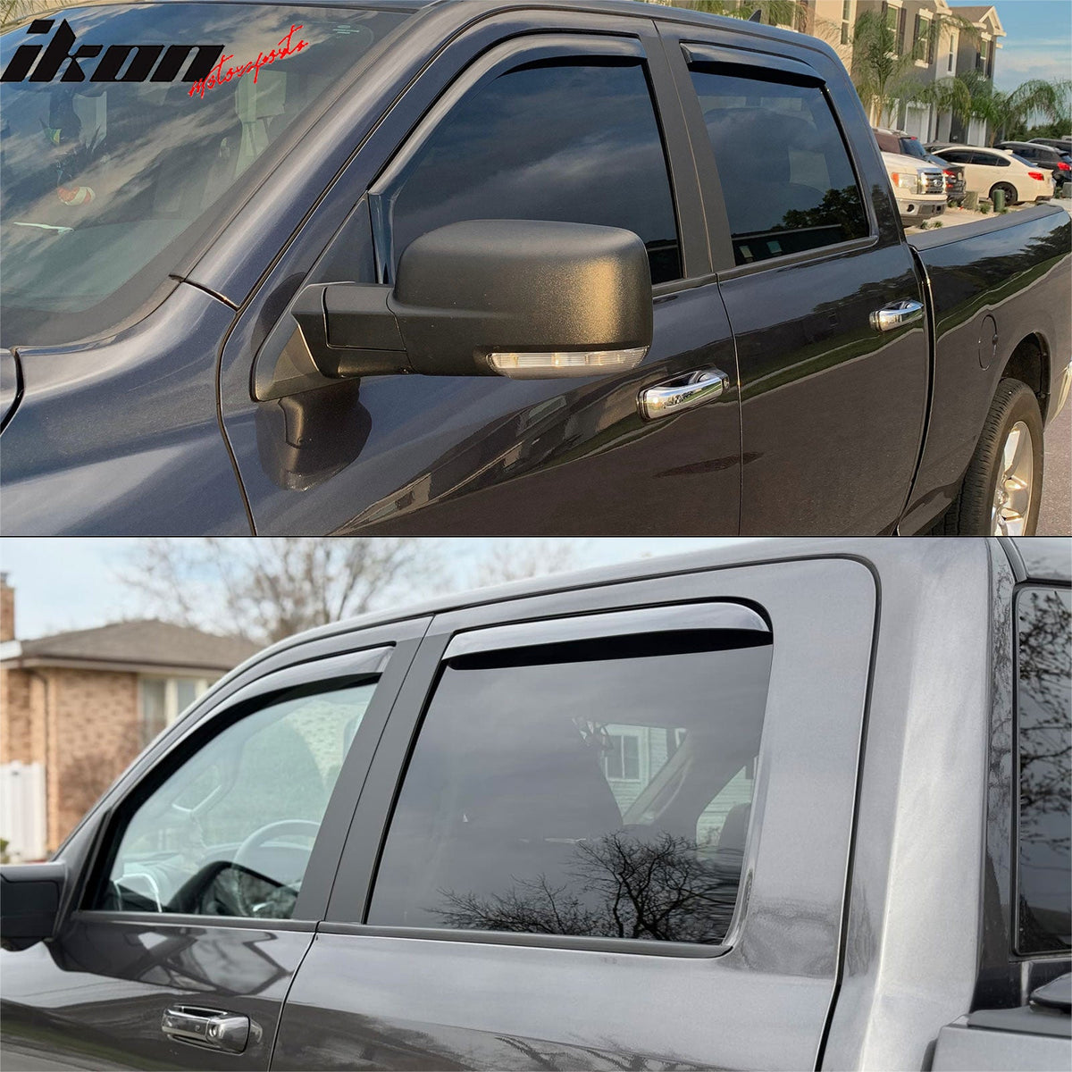 09-18 Dodge Ram 1500 & 19-24 Ram 1500 Classic & 10-26 Ram 2500 3500 & 19-26 Ram 4500 5500 Crew/Mega Cab In-Channel Window Visors Vent Rain Deflectors