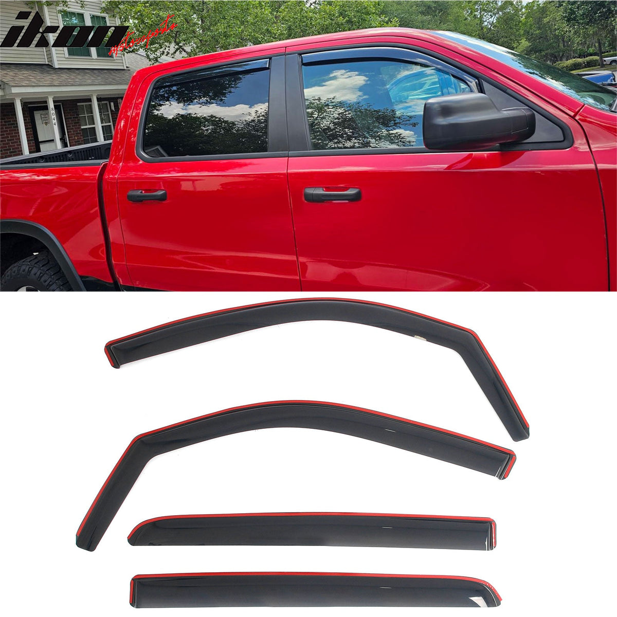 2019-2026 Ram 1500 Crew Cab (Not Fit Classic Models) In-Channel Window Visors Sun Shades Vent Rain Guards Deflectors Acrylic Smoke/Tinted 4PCS