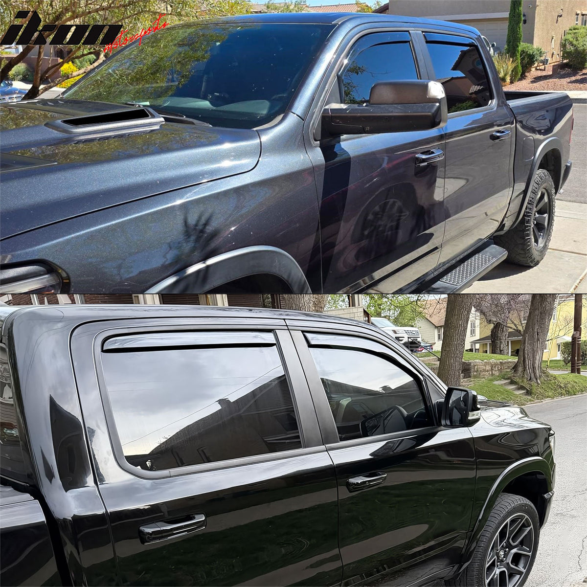 2019-2026 Ram 1500 Crew Cab (Not Fit Classic Models) In-Channel Window Visors Sun Shades Vent Rain Guards Deflectors Acrylic Smoke/Tinted 4PCS