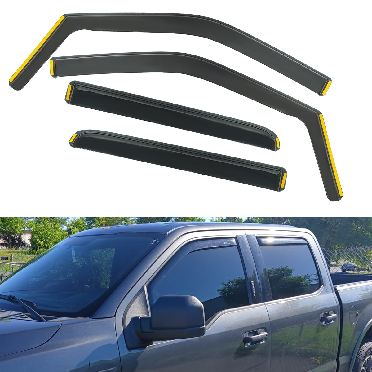 Window Visor Deflectors for Ford F-150 F-250 2015-2020 Black In-Channel