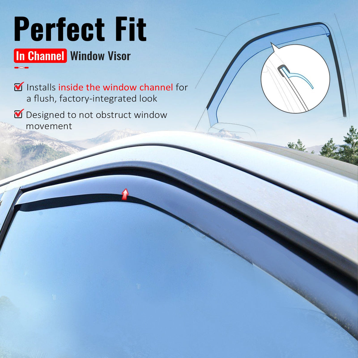 2015-2020 Ford F-150 2017-2022 F-250 F-350 Super Duty Regular Cab Window Visor Black In-Channel Deflectors