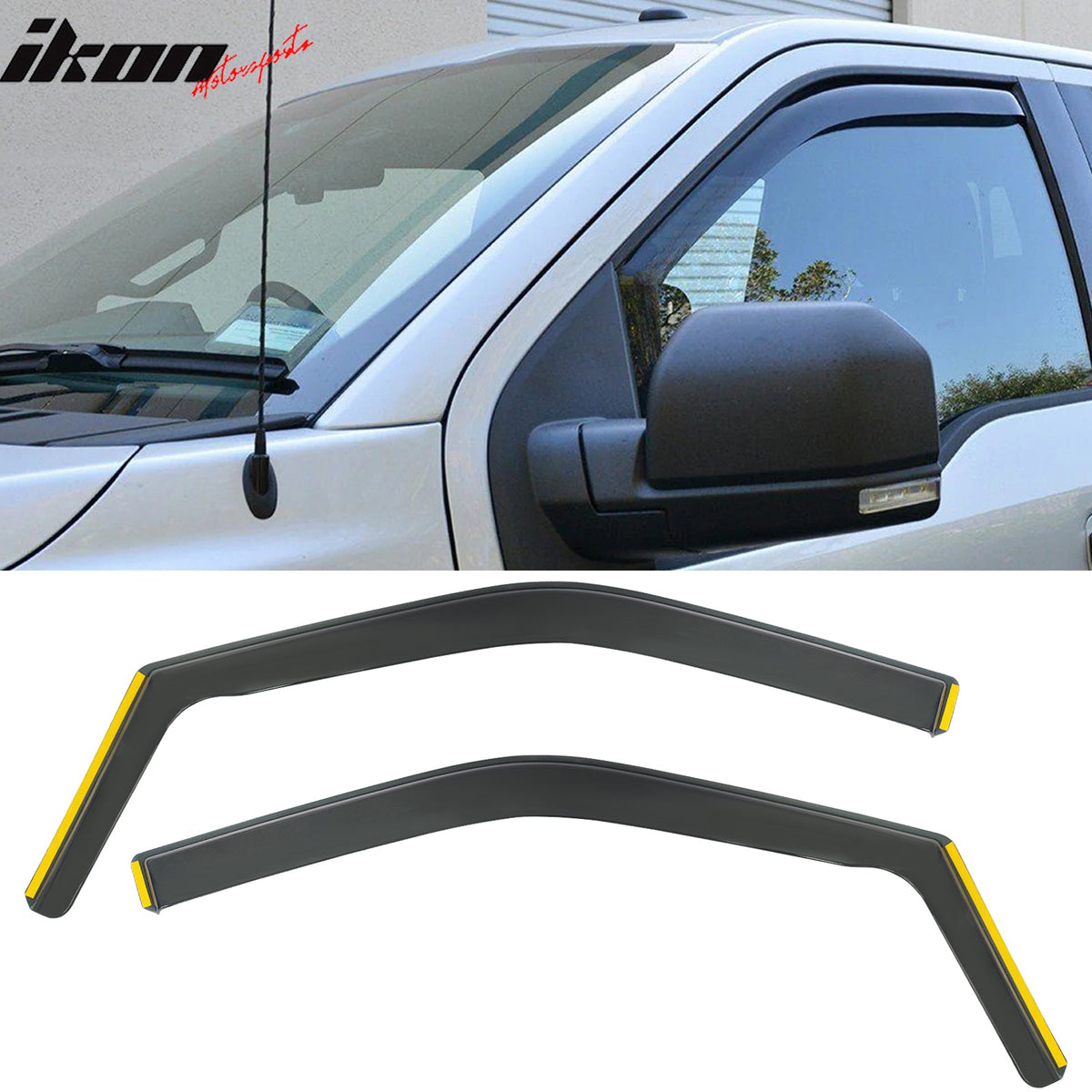 2015-2020 Ford F-150 2017-2022 F-250 F-350 Super Duty Regular Cab Window Visor Black In-Channel Deflectors