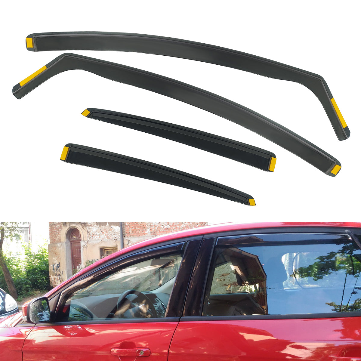 Side Window Visor for Ford Focus 2012-2018 Black In-Channel Deflectors