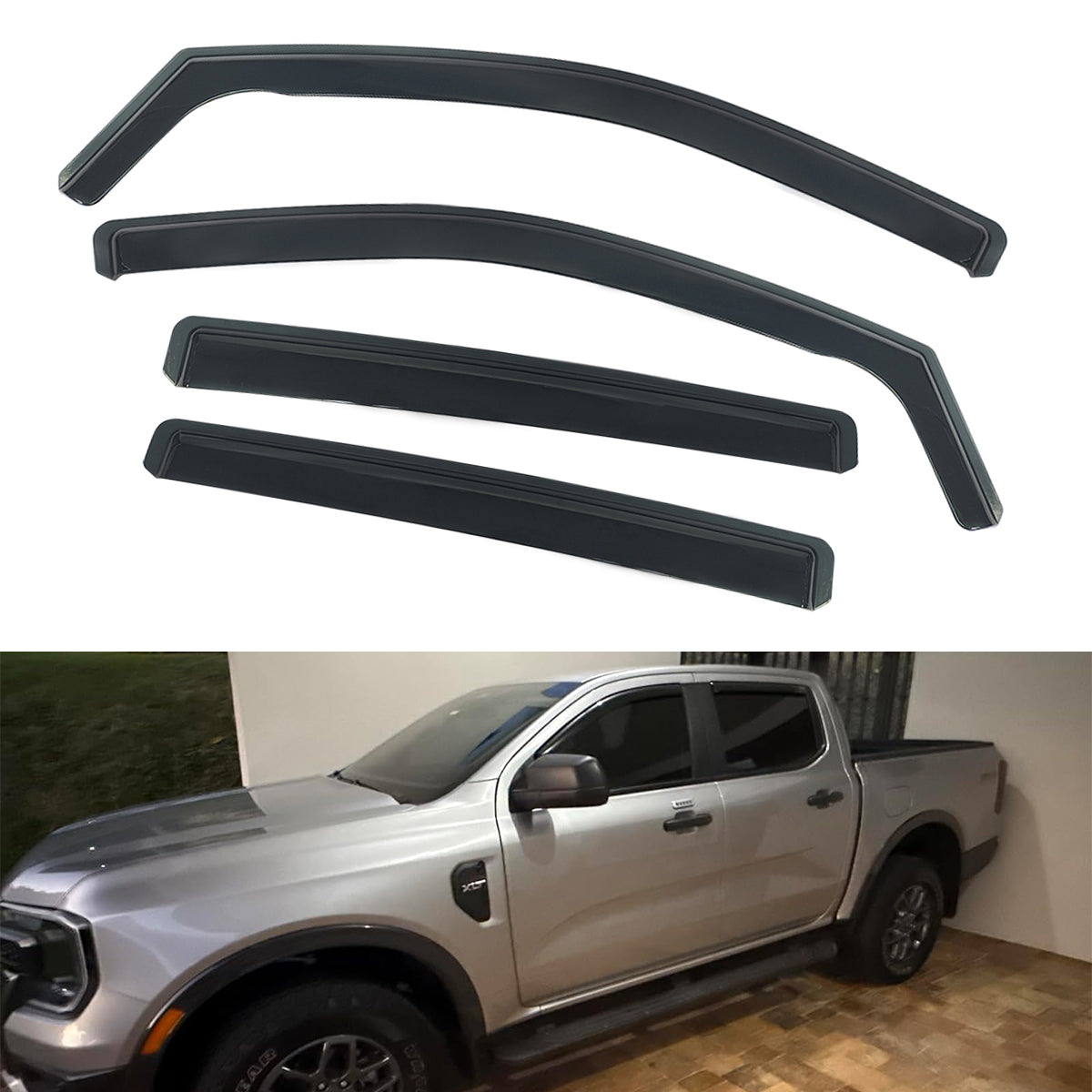 Side Window Visor for Ford Ranger 2024-2026 Black In-Channel Deflectors