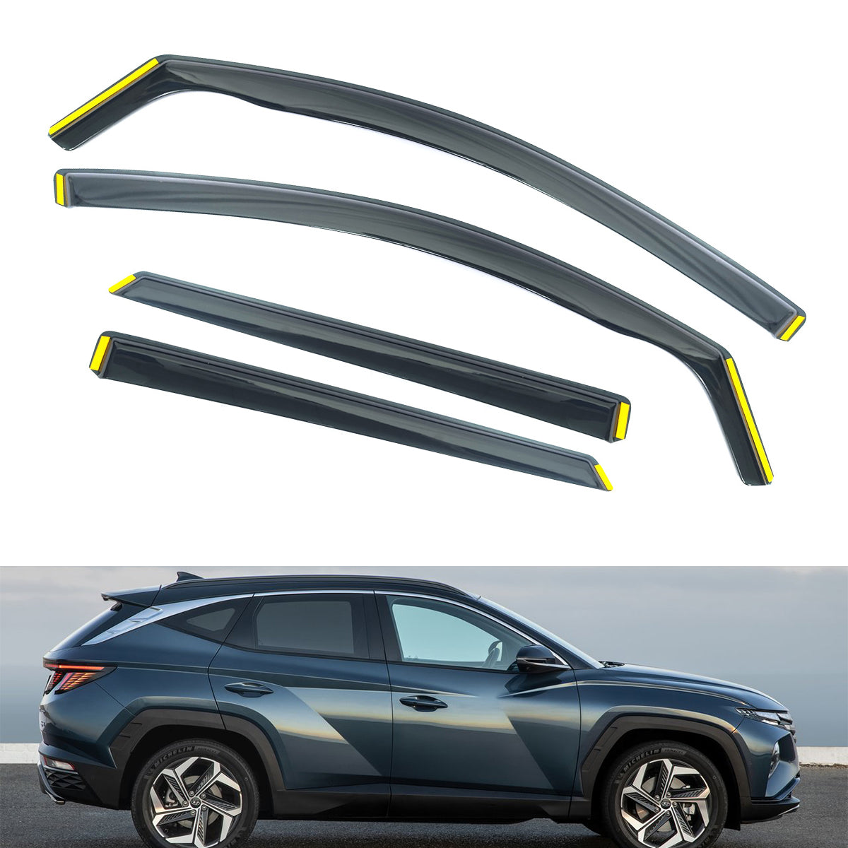 Side Window Visor for Hyundai Tucson 2016-2021 Black In-Channel Deflectors
