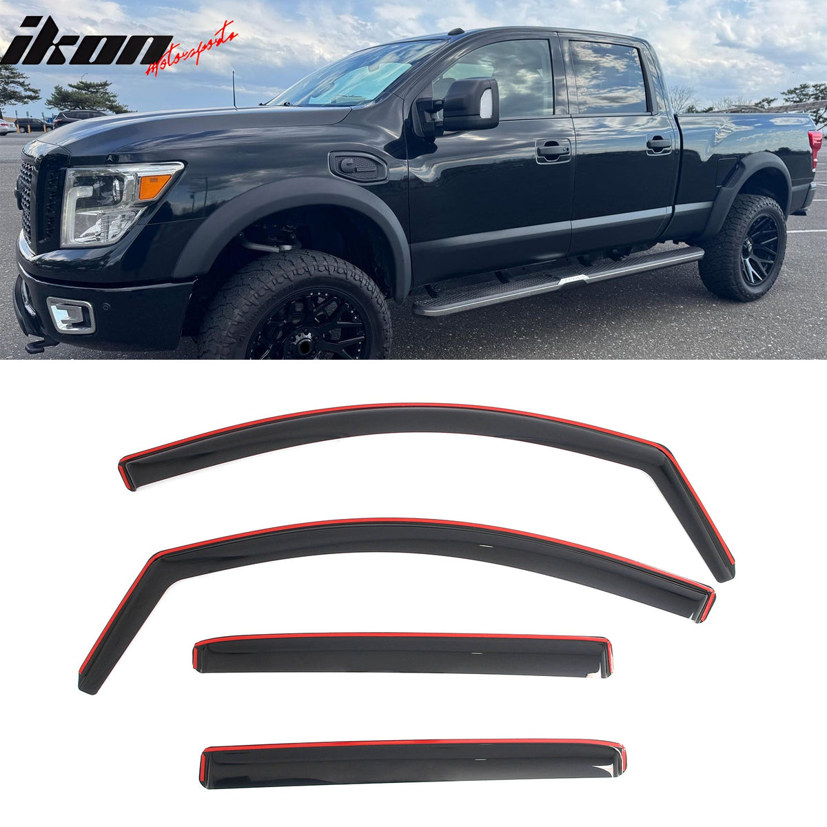 2016-2024 Nissan TITAN XD & 2017-2024 TITAN Crew Cab In-Channel Window Visors Sun Shades Vent Rain Guards Deflectors Acrylic Smoke/Tinted 4PCS