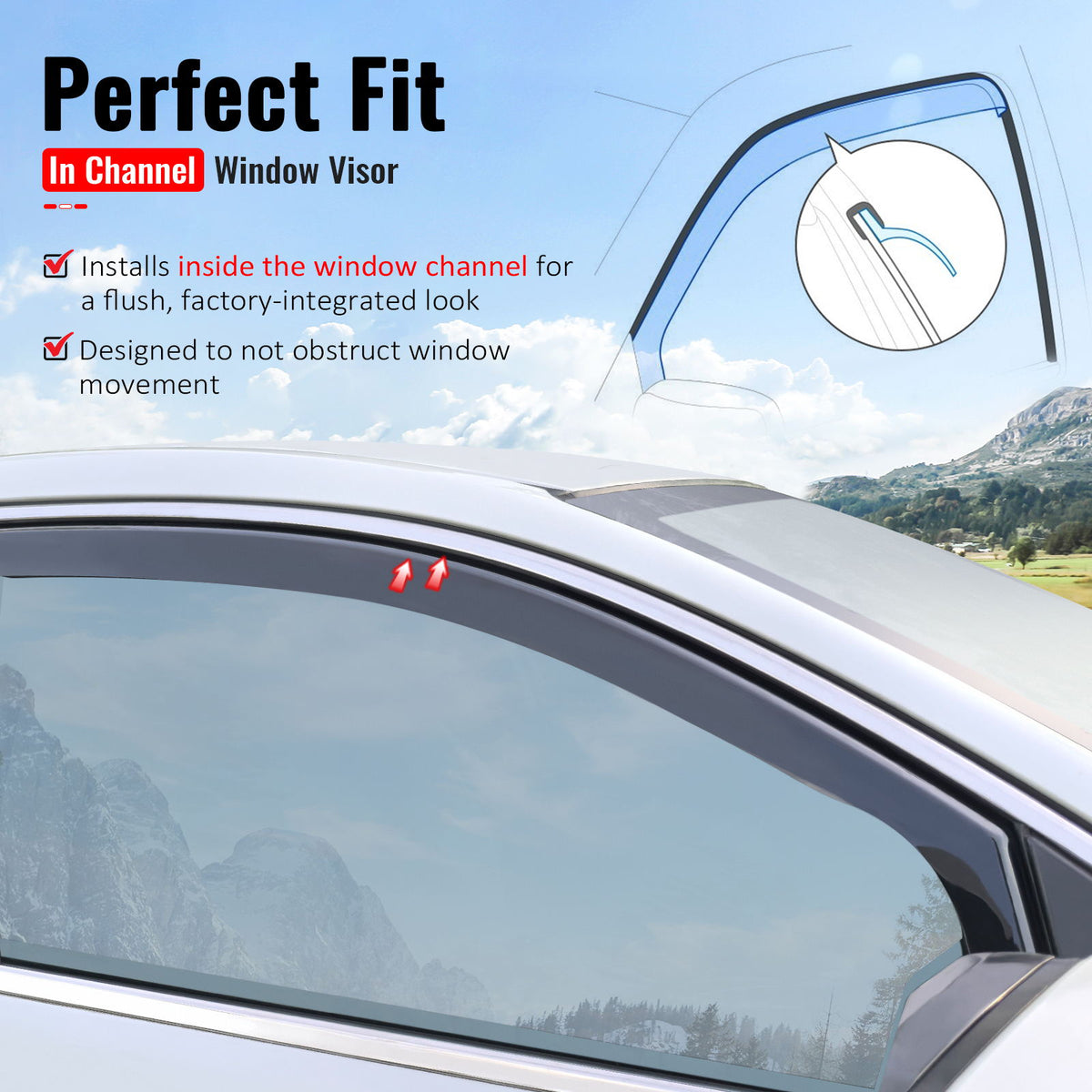 2016-2024 Nissan TITAN XD & 2017-2024 TITAN Crew Cab In-Channel Window Visors Sun Shades Vent Rain Guards Deflectors Acrylic Smoke/Tinted 4PCS