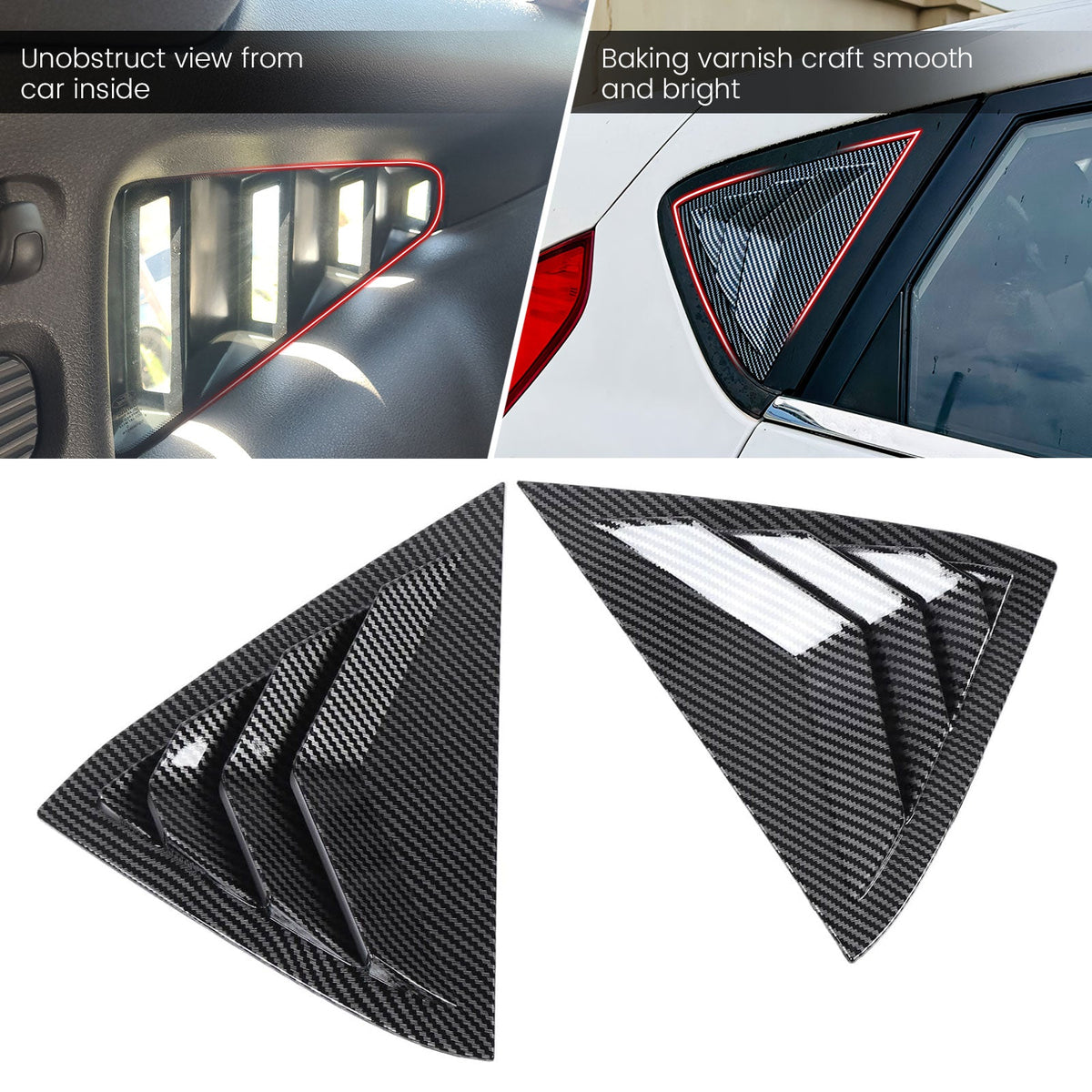 2011-2019 Ford Fiesta Hatchback 2PCS Rear Side Window Louvers Scoop Quarter Panel Sun Shade Shutter Cover Vent ABS Plastic Carbon Fiber Print