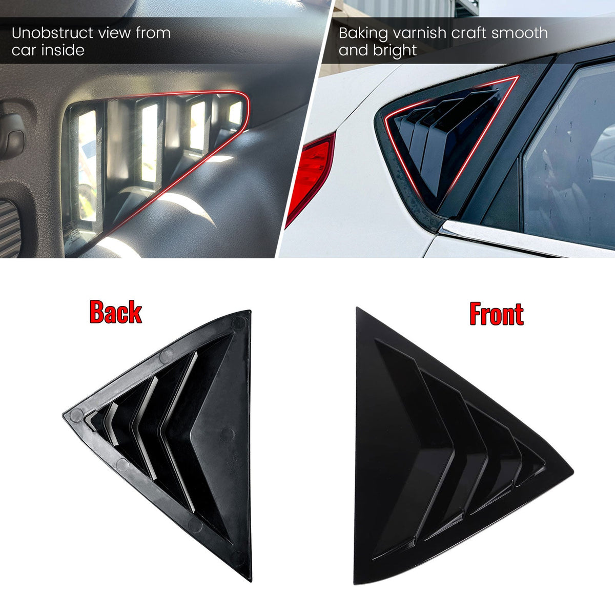 2011-2019 Ford Fiesta Hatchback 2PCS Rear Side Window Louvers Scoop Quarter Panel Sun Shade Shutter Cover Vent ABS Plastic Gloss Black