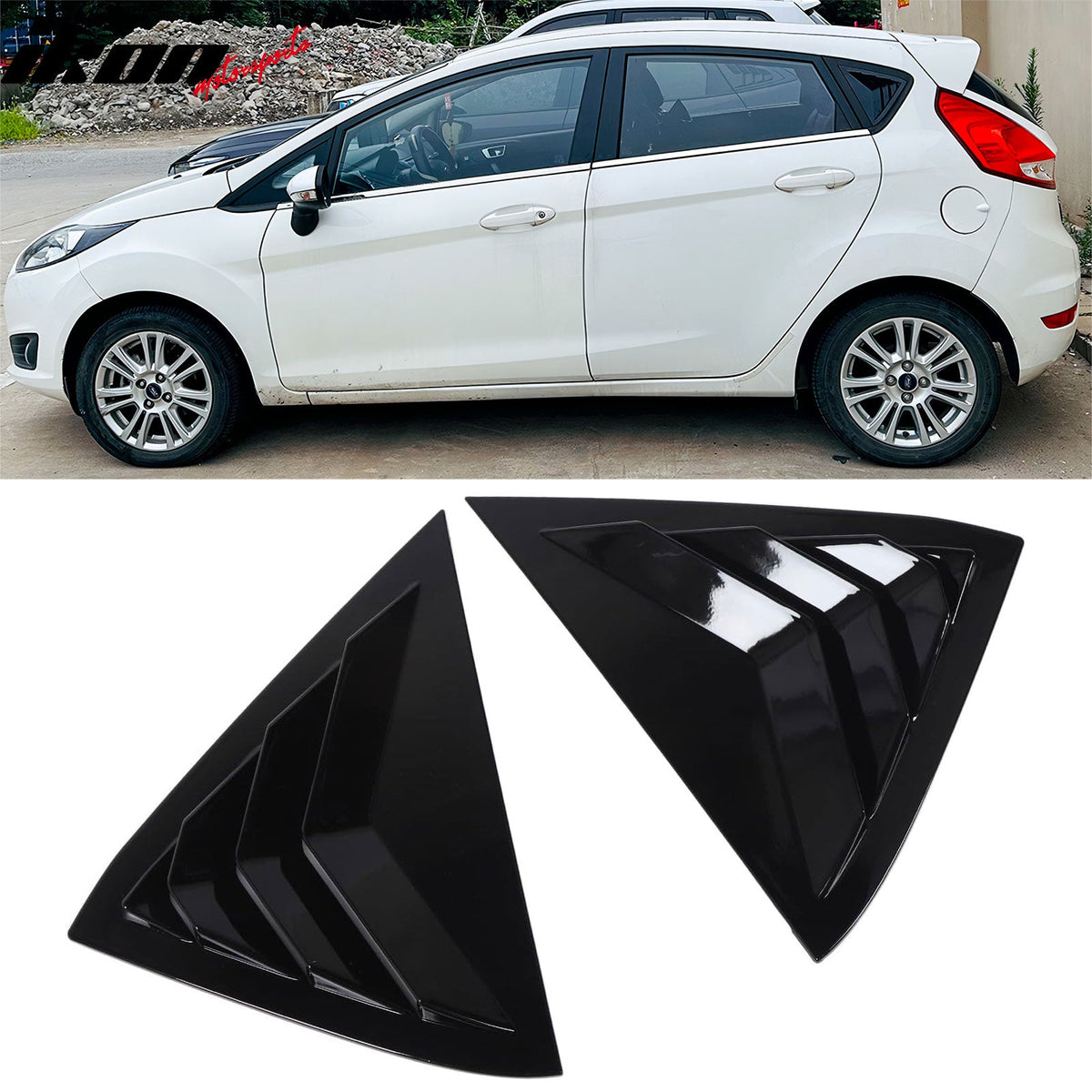 2011-2019 Ford Fiesta Hatchback 2PCS Rear Side Window Louvers Scoop Quarter Panel Sun Shade Shutter Cover Vent ABS Plastic Gloss Black