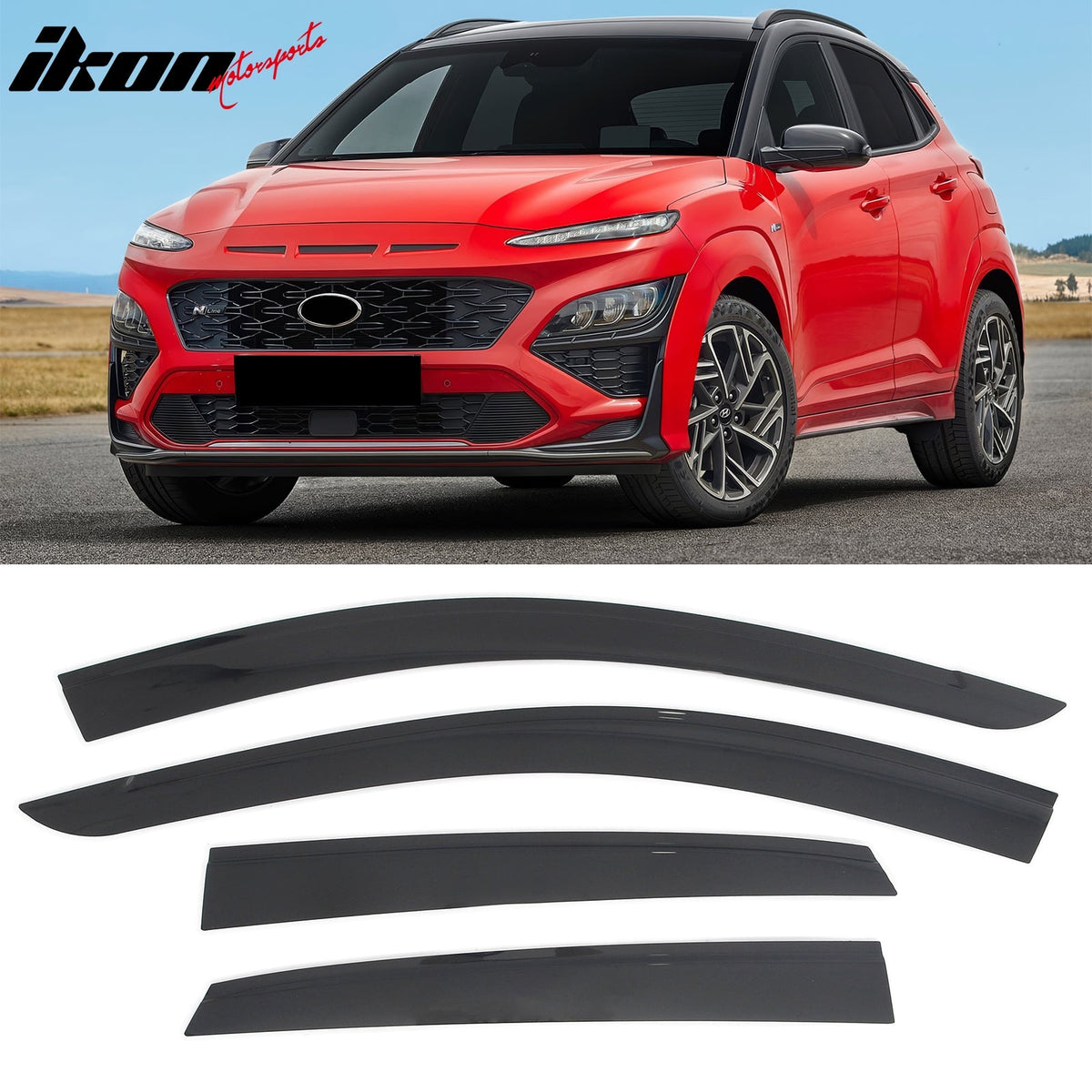 2018-2023 Hyundai Kona Tape-on Window Visors Sun Shades Vent Rain Guards Deflectors Low Profile Style Acrylic Smoke/Tinted 4PCS