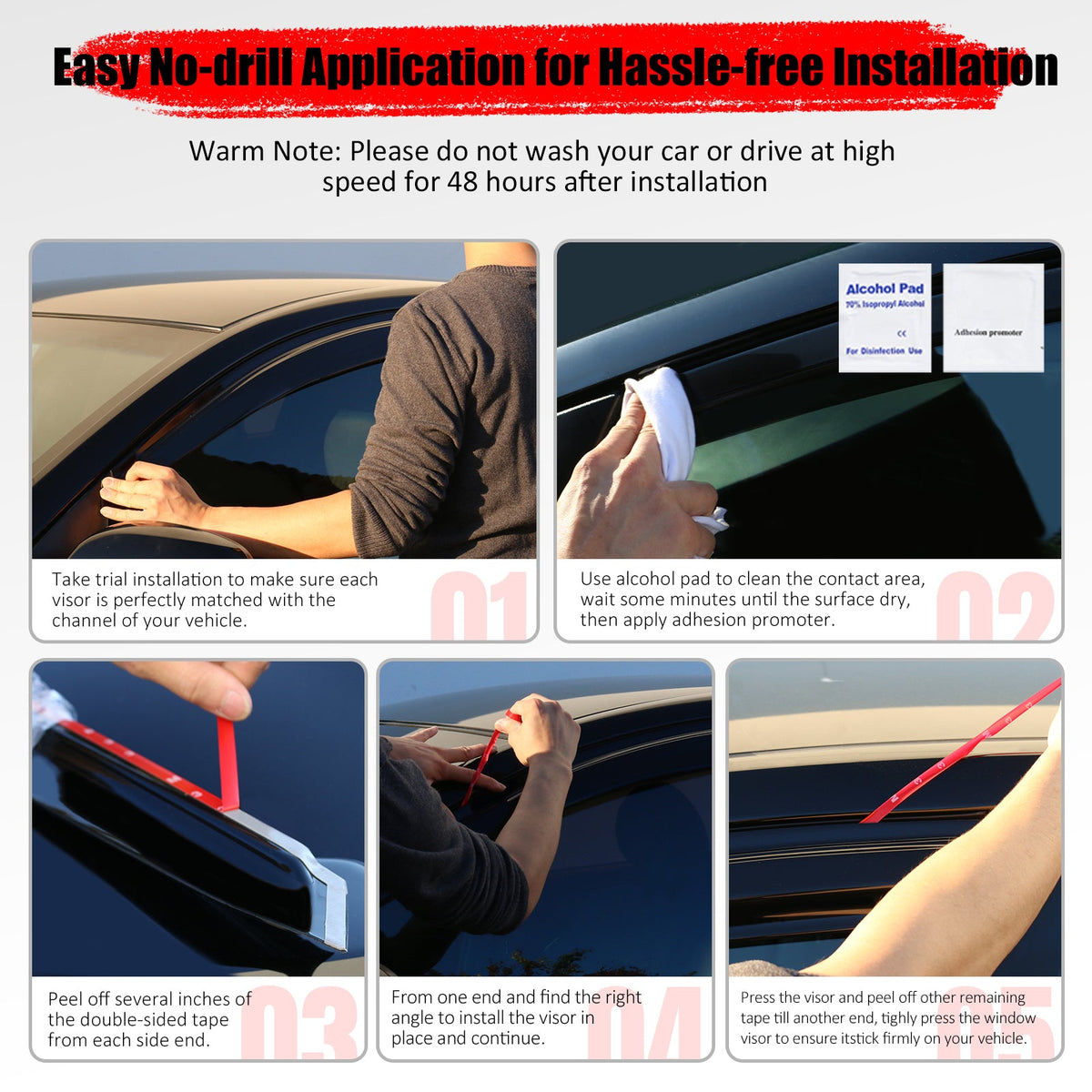 2025-2026 Mazda CX-70 & 2024-2026 CX-90 Tape-on Window Visors Sun Shades Vent Rain Guards Deflectors Low Profile Style Acrylic Smoke/Tinted 4PCS