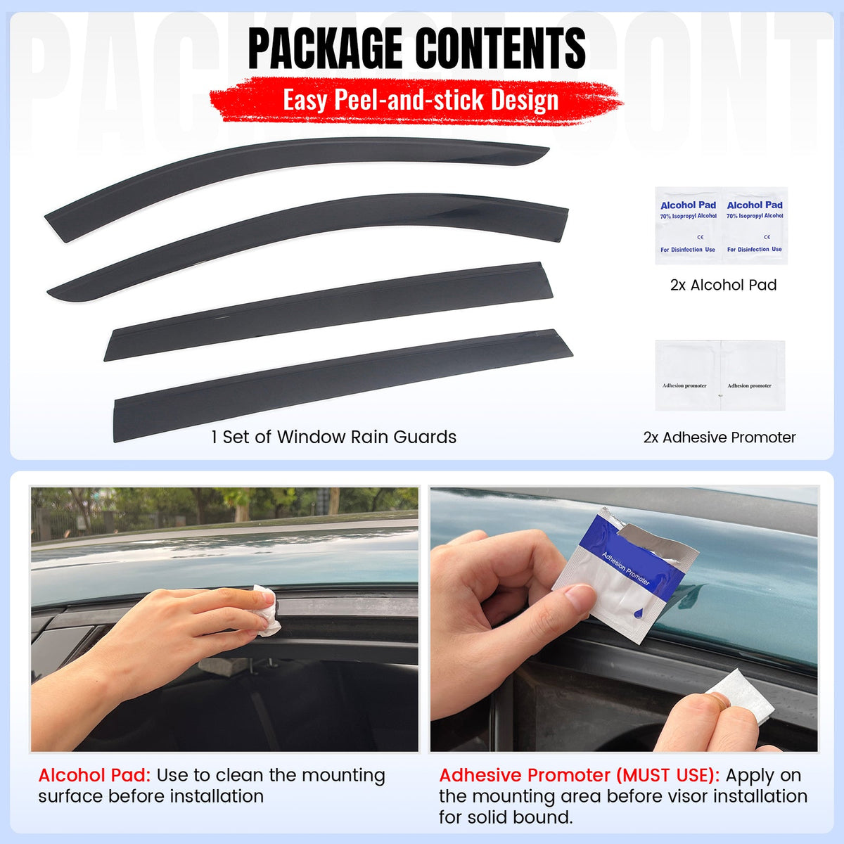 2025-2026 Mazda CX-70 & 2024-2026 CX-90 Tape-on Window Visors Sun Shades Vent Rain Guards Deflectors Low Profile Style Acrylic Smoke/Tinted 4PCS