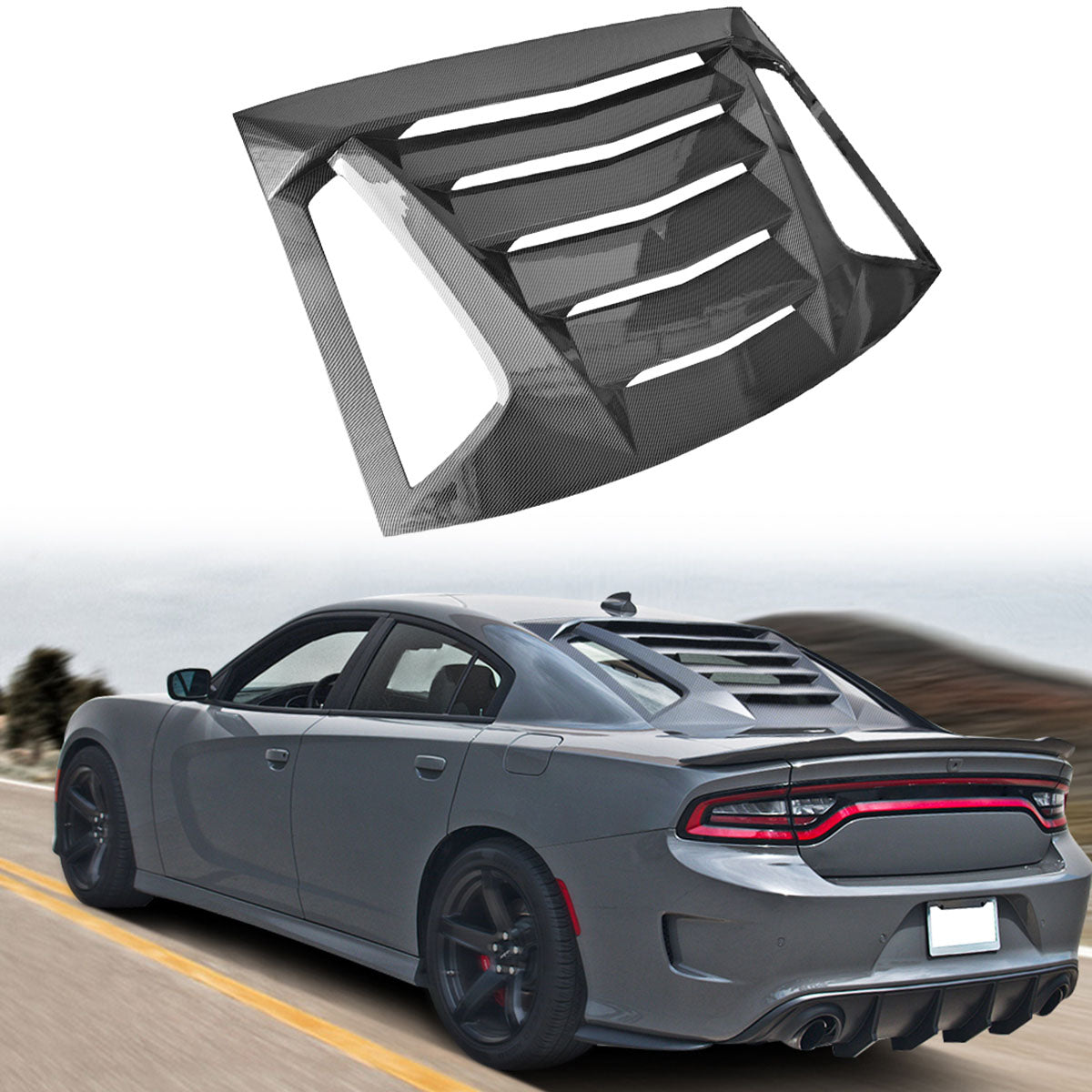 2011-2023 Dodge Charger IKON V2 Carbon Fiber Print Window Louver ABS