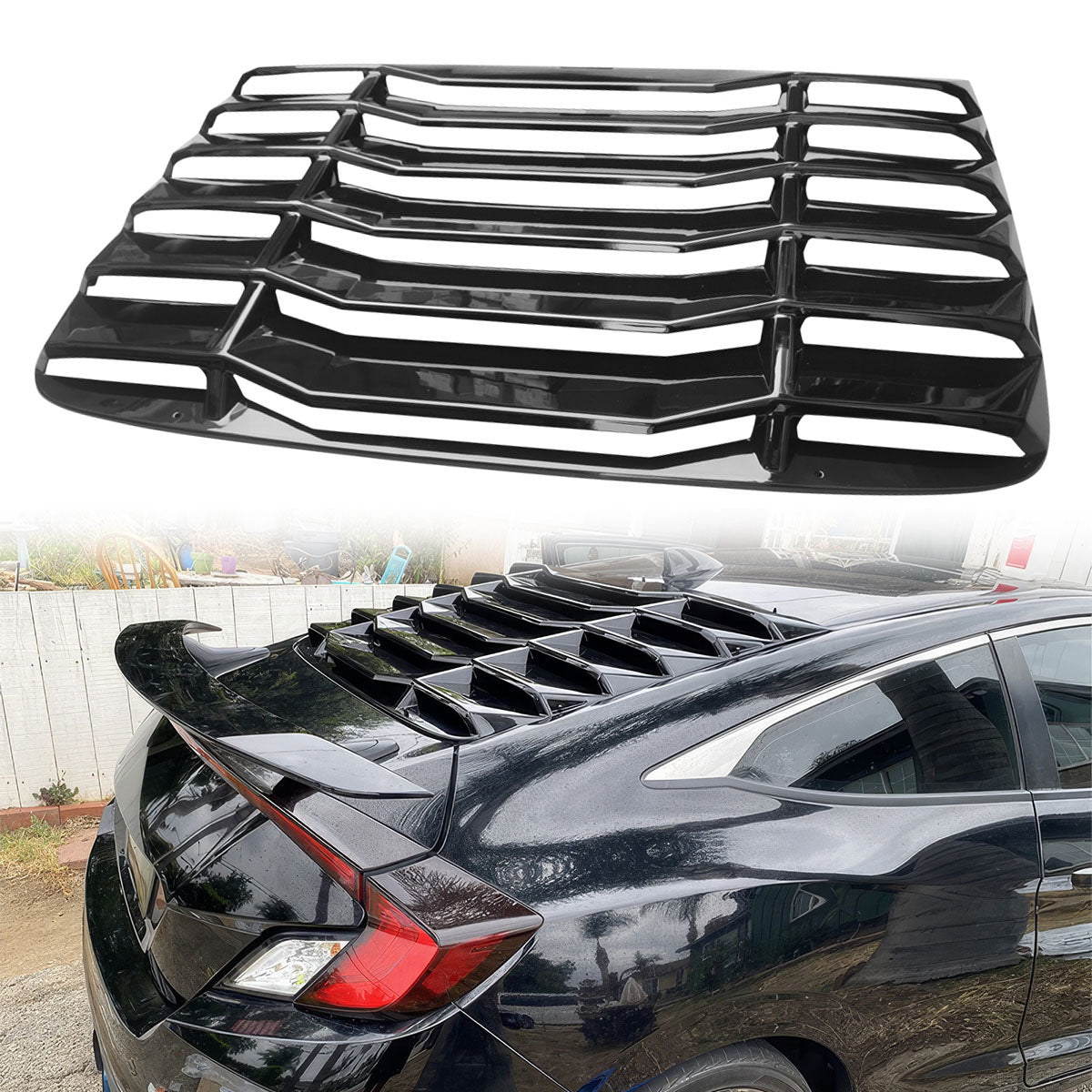 2016-2020 Honda Civic 2Dr Coupe Gloss Black Rear Window Louvers ABS
