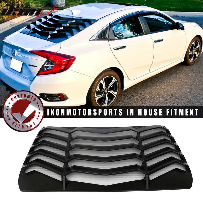 Fits 16-21 Honda Civic Quarter ABS Rear + Side Window Louver Black