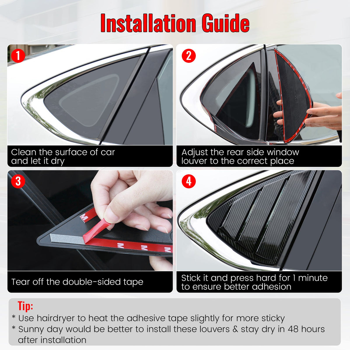 2011-2019 Ford Fiesta Hatchback 2PCS Rear Side Window Louvers Scoop Quarter Panel Sun Shade Shutter Cover Vent ABS Plastic Carbon Fiber Print