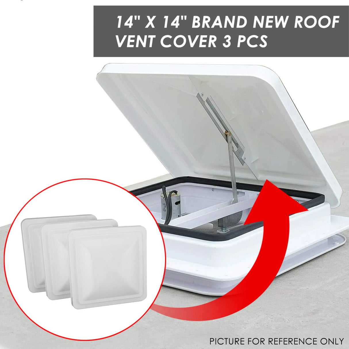 RV Roof Vent 14x14 Overall Dimension Replacement Lid White/Silver