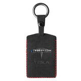 Alcantara Key Card Holder for Model 3/Y | Italian Material | Hook & Keychain | White Stitching