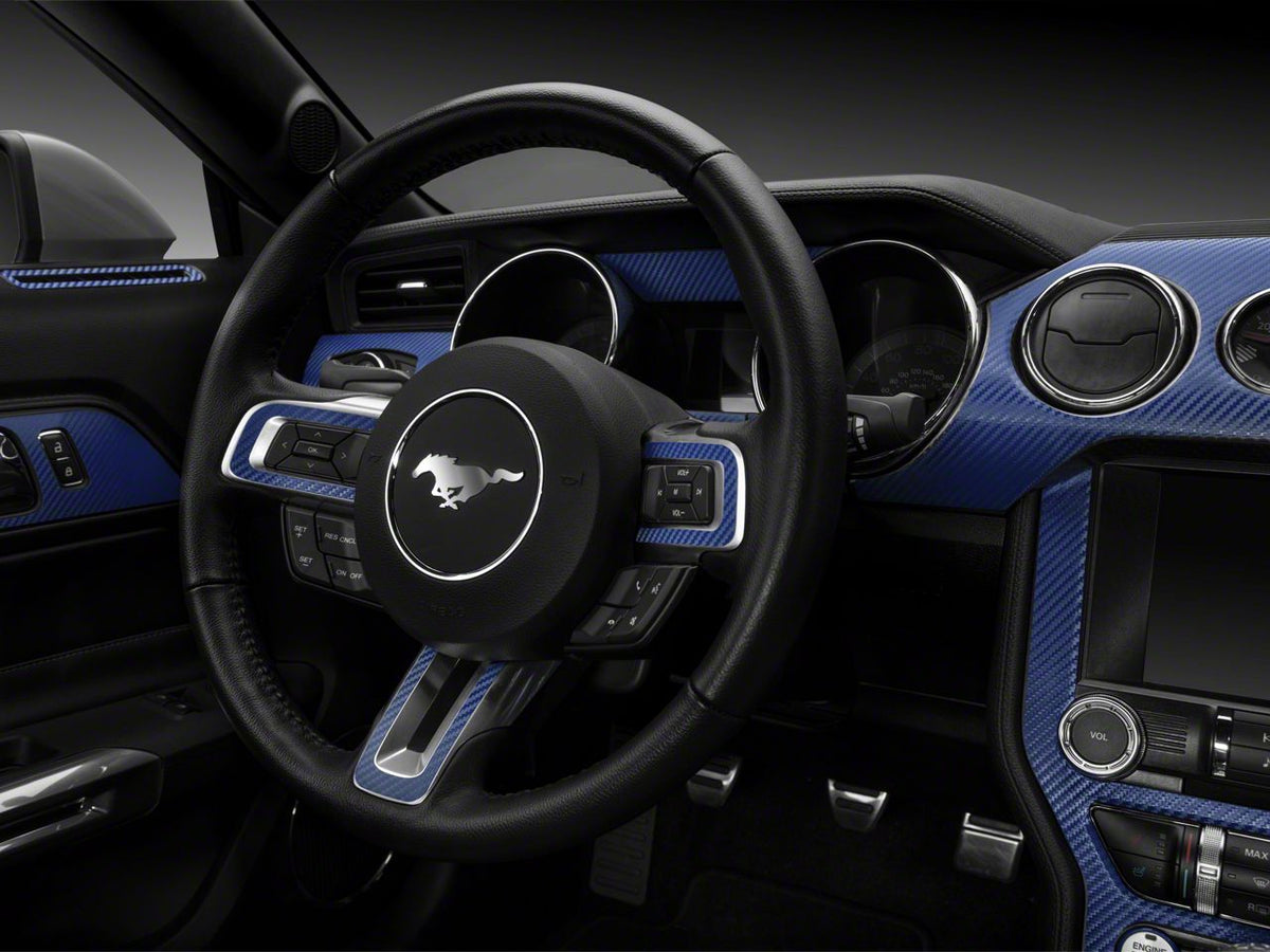 SEC10 Dash Overlay Kit; Blue Carbon Fiber (15-23 Mustang)