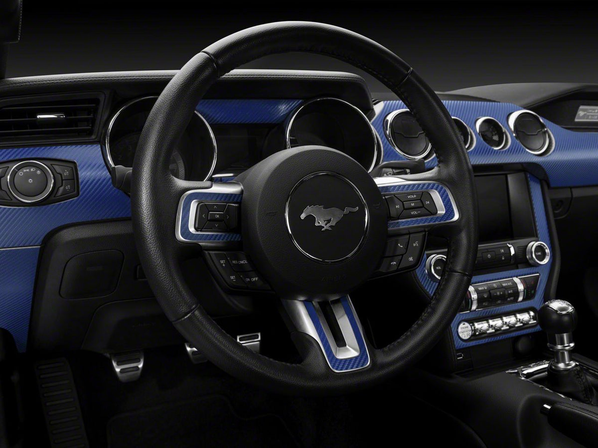 SEC10 Dash Overlay Kit; Blue Carbon Fiber (15-23 Mustang)