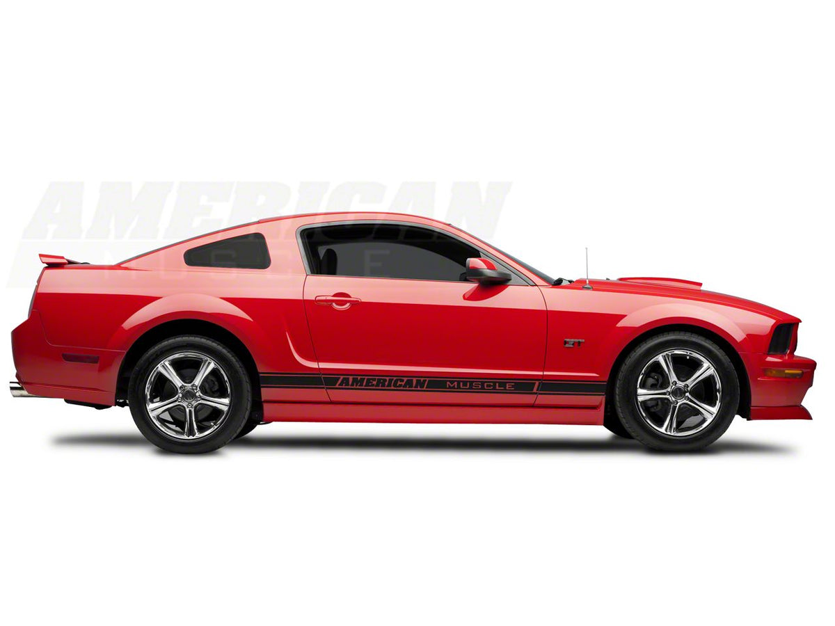SEC10 Rocker Stripes with AmericanMuscle Logo; Gloss Black (79-23 Mustang)
