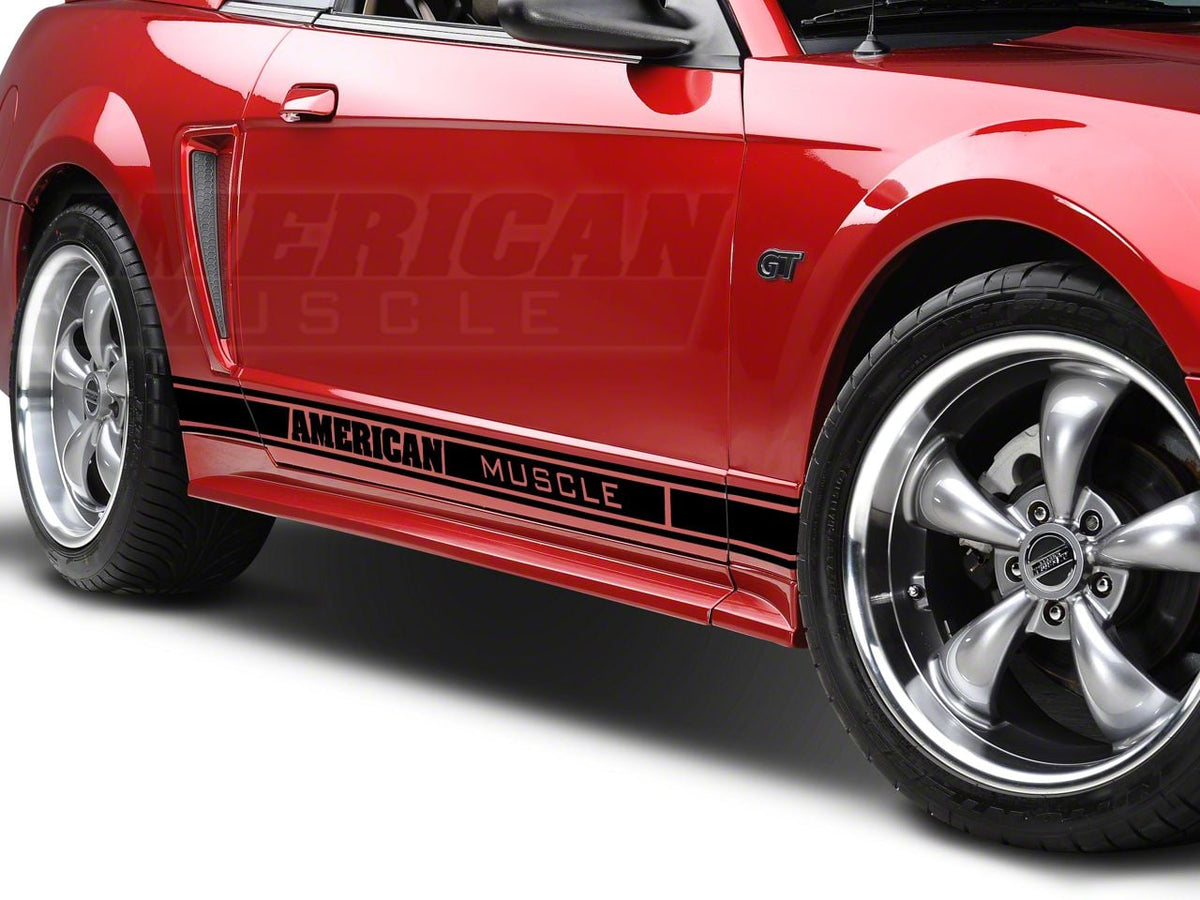 SEC10 Rocker Stripes with AmericanMuscle Logo; Gloss Black (79-23 Mustang)