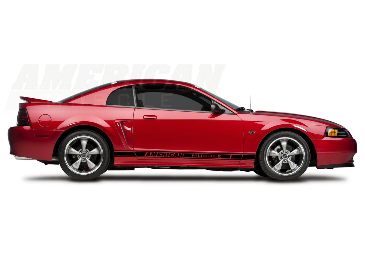 SEC10 Rocker Stripes with AmericanMuscle Logo; Gloss Black (79-23 Mustang)