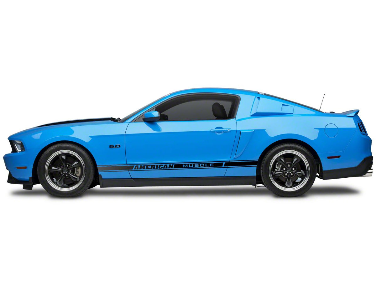 SEC10 Rocker Stripes with AmericanMuscle Logo; Gloss Black (79-23 Mustang)