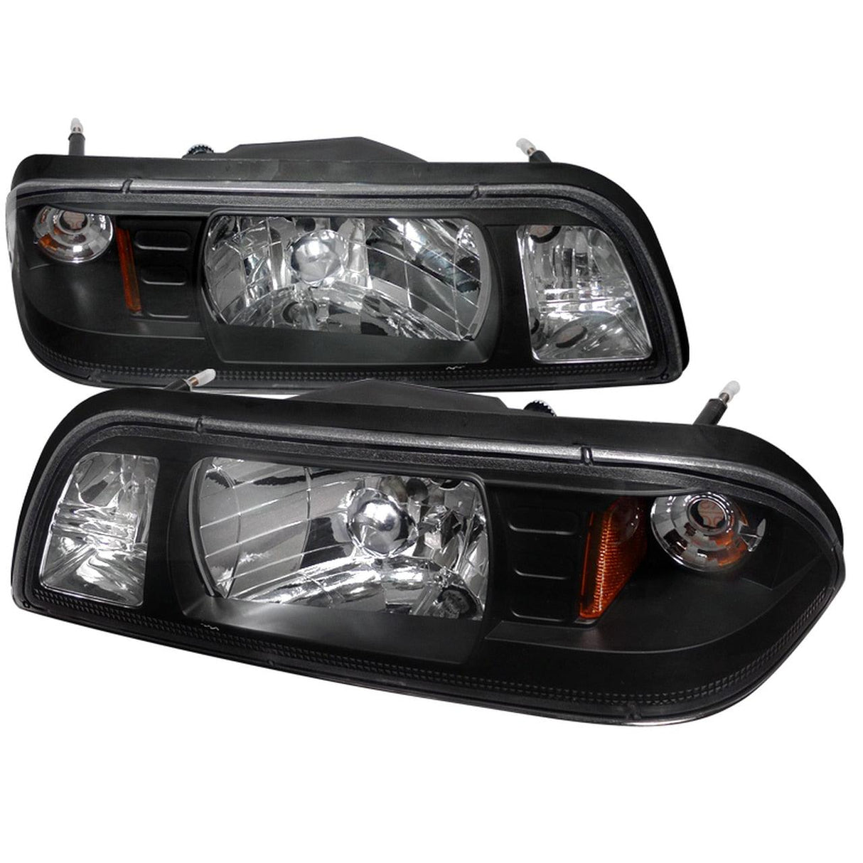 Spec-D OEM Replacement Headlights Ford Mustang Fox Body (87-93) 1 Piece - Black / Chrome