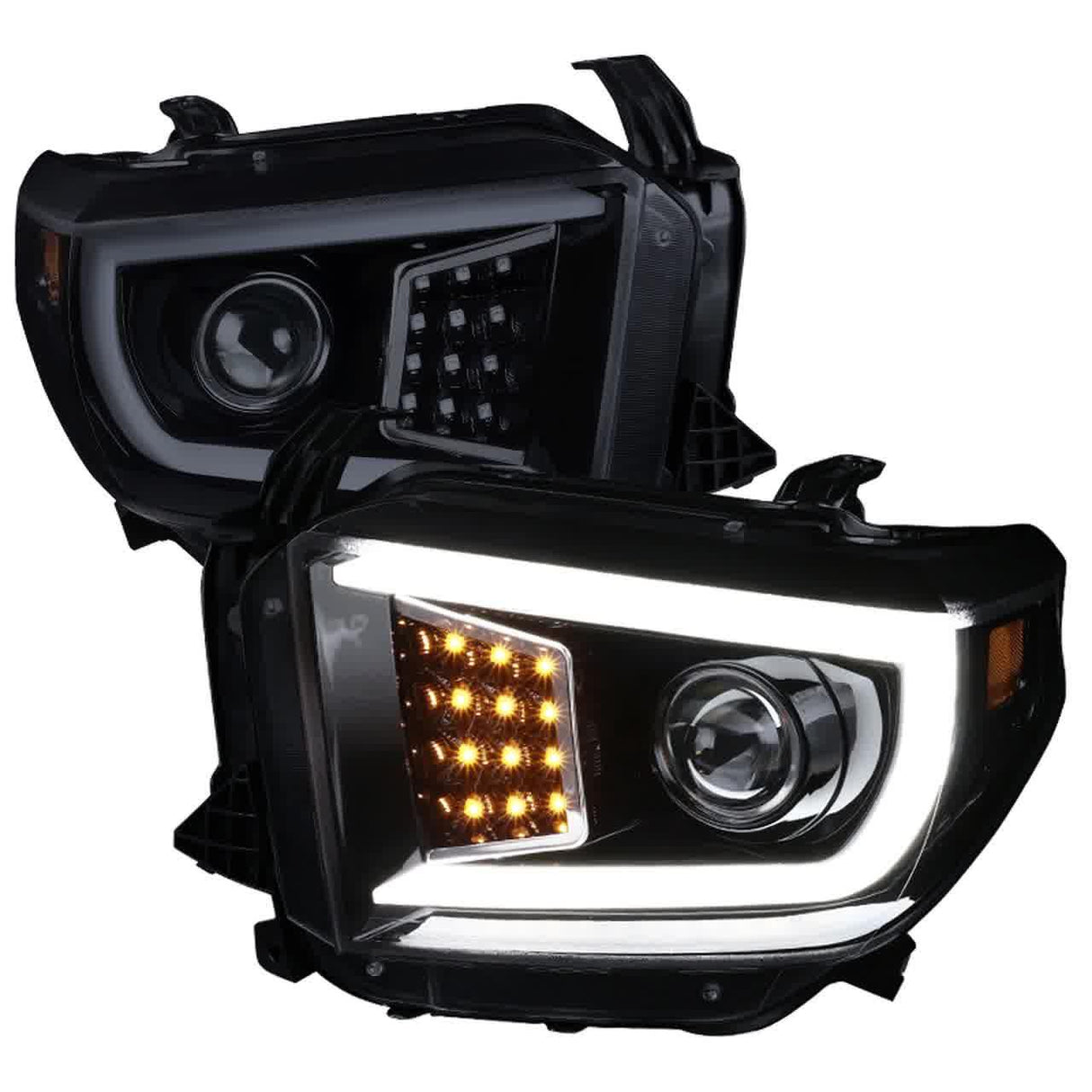 Spec-D Projector Headlights Tundra (14-21) w/ C-Bar LED Turn Signal Lights - Black or Chrome