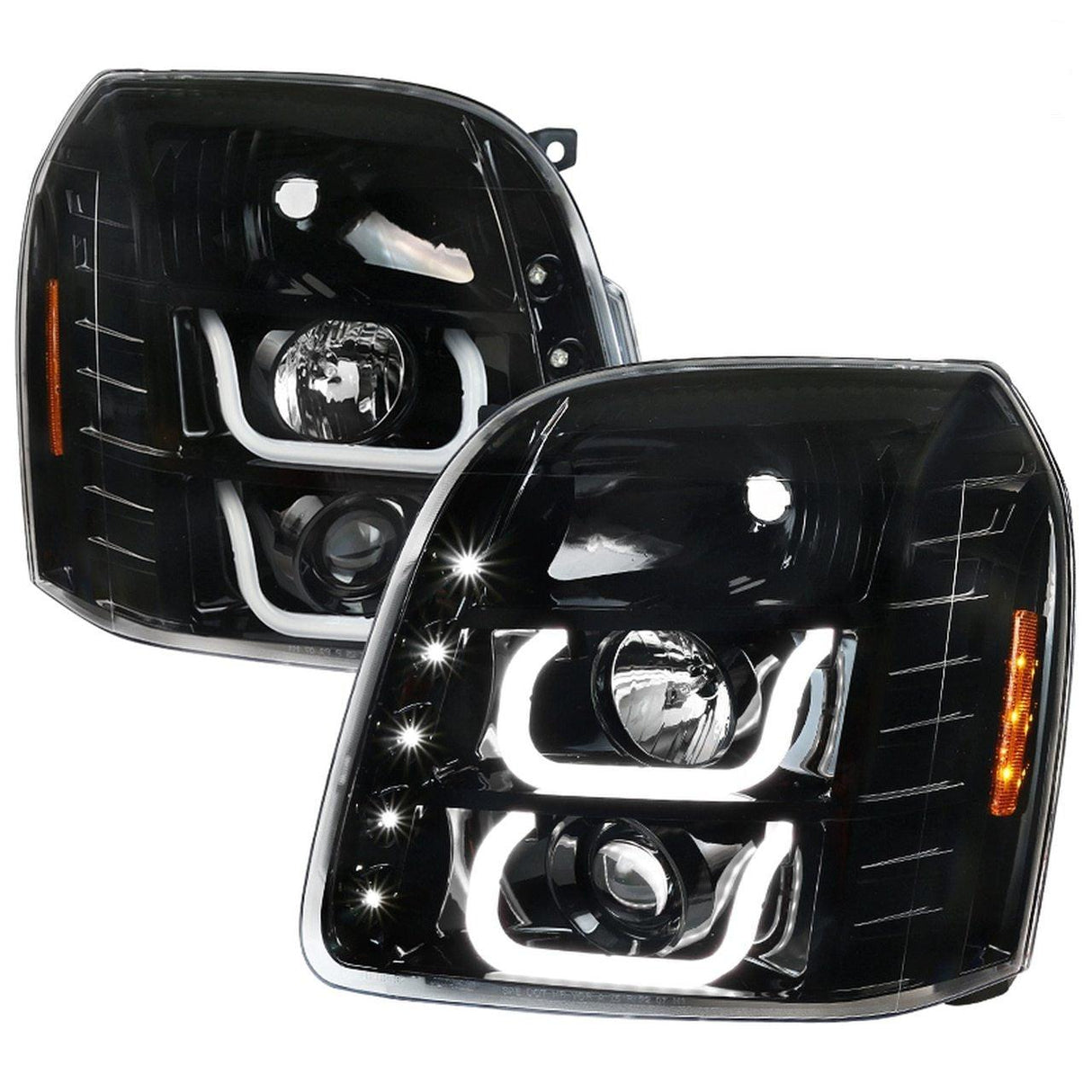 Spec-D Projector Headlights GMC Yukon (07-14) LED DRL U-Bar - Black / Chrome