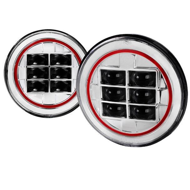 Spec-D Projector Headlights Jeep Wrangler [7" Round Cree LED w/o LED Halo & Red Rim] Chrome Housing/Clear Lens