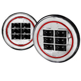 Spec-D Projector Headlights Jeep Wrangler [7" Round Cree LED w/o LED Halo & Red Rim] Chrome Housing/Clear Lens