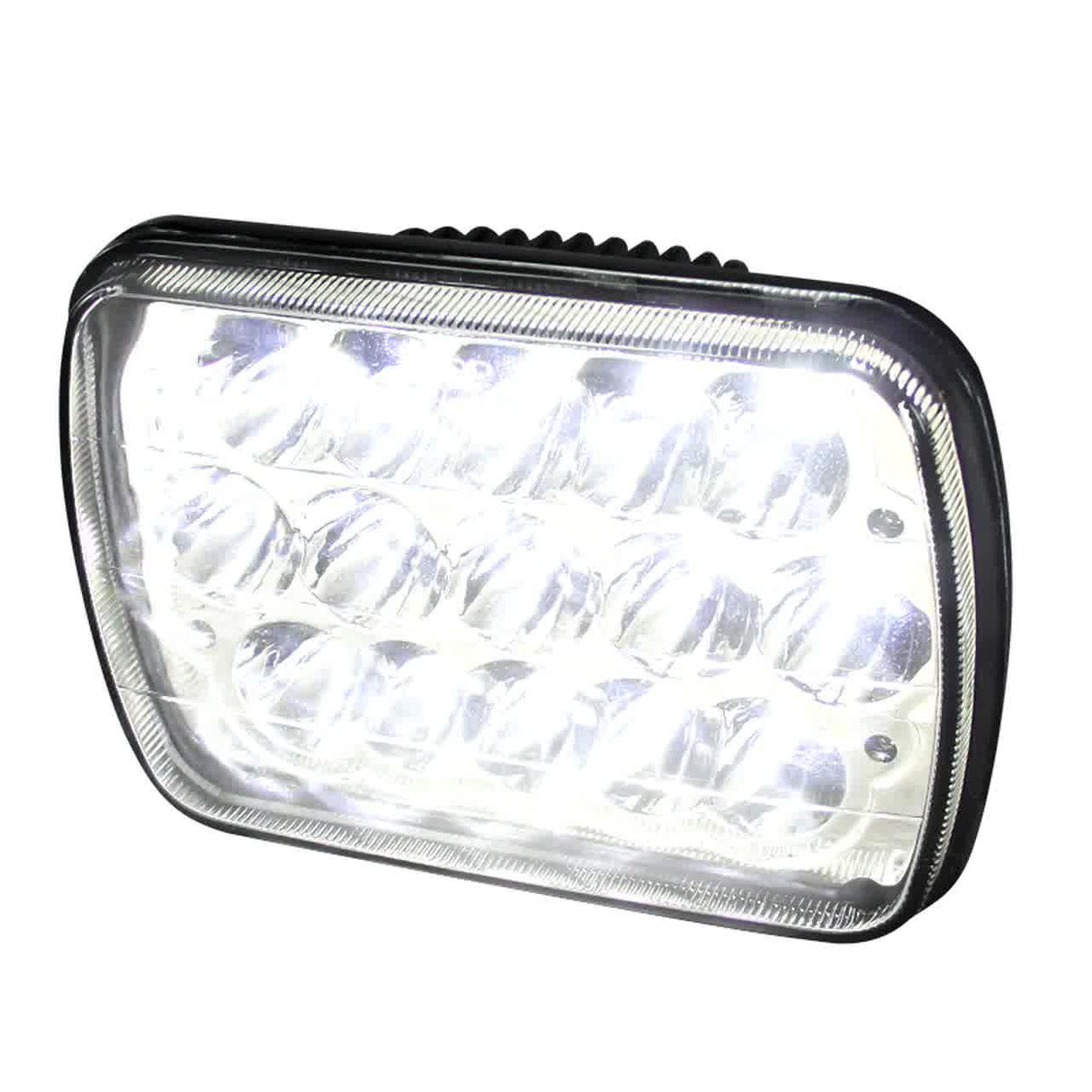 Spec-D 15-LED Sealed Beam Headlights Universal 7x6" w/ H4 Plug - Black Aluminum Housing/PMMA Lens