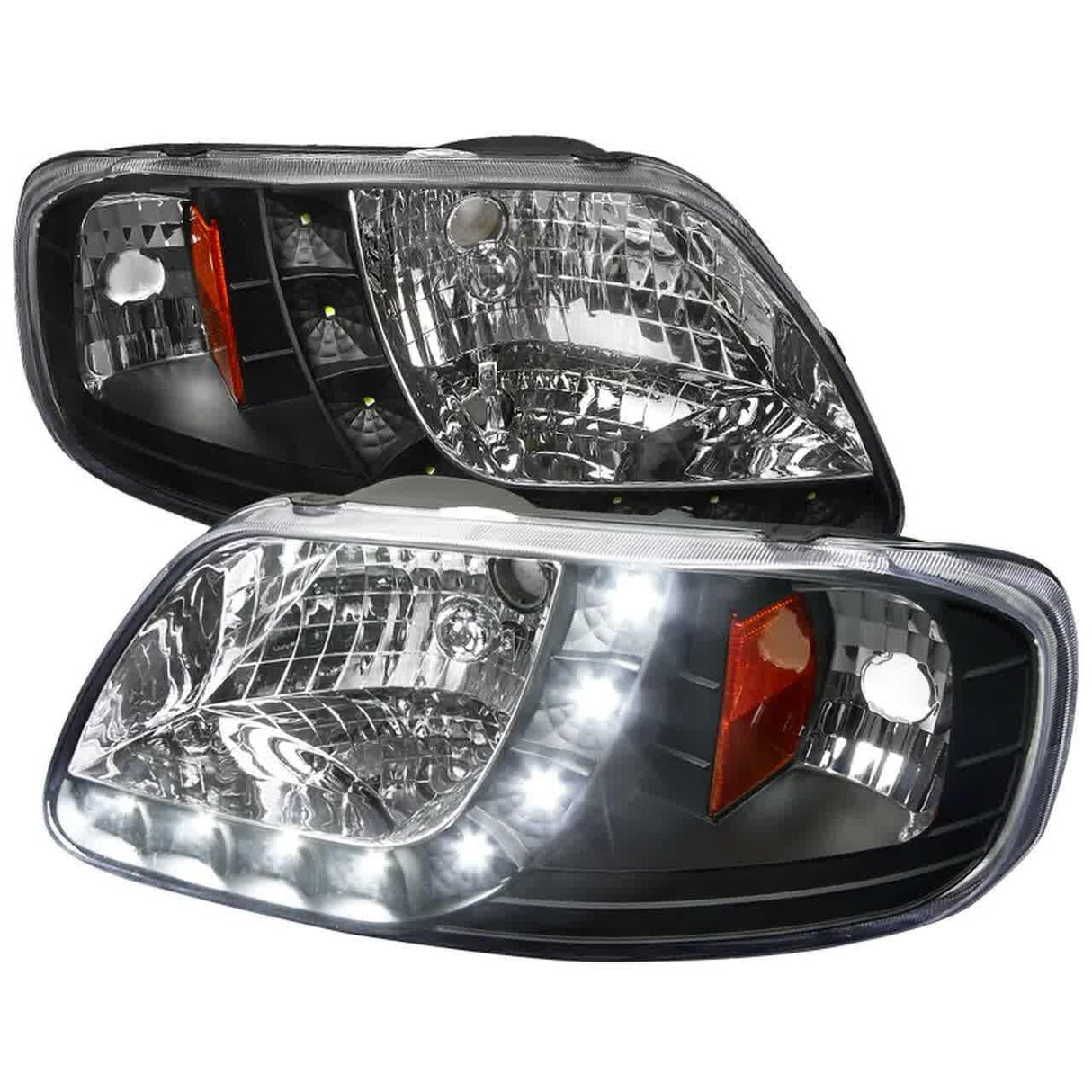 Spec-D Crystal Headlights Ford F150 (97-04) [w/ SMD LED Light Strip] Matte Black or Chrome Housing