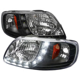 Spec-D Crystal Headlights Ford F150 (97-04) [w/ SMD LED Light Strip] Matte Black or Chrome Housing