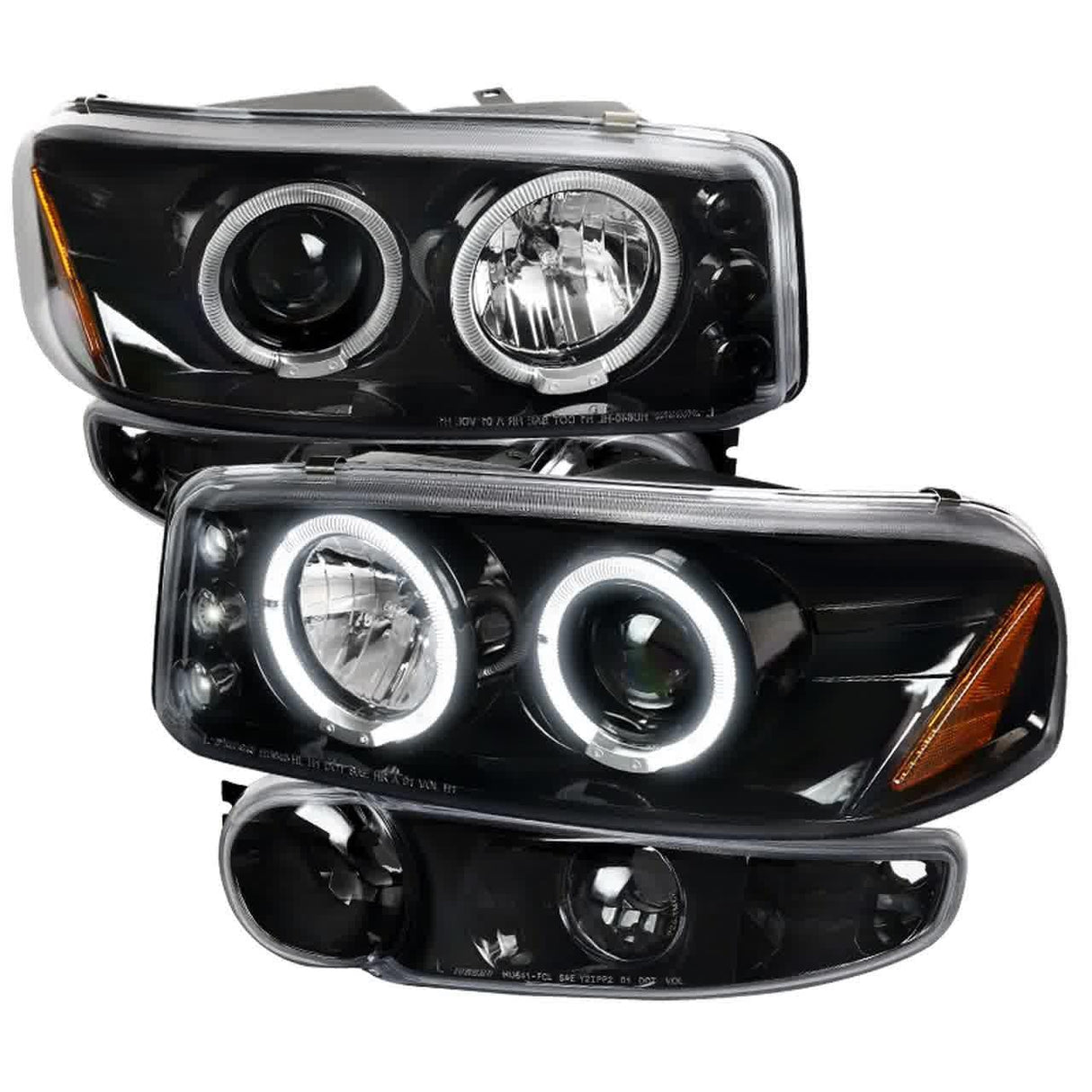 Spec-D Projector Headlights GMC Yukon (01-06) Sierra (01-07) Dual LED Halo w/ Bumper Lights - Black