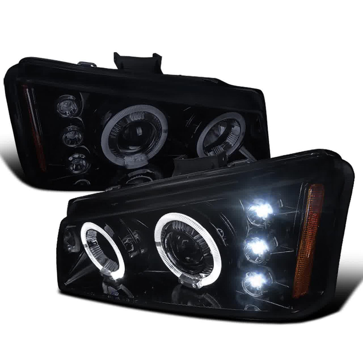 Spec-D Projector Headlights Chevy Silverado (03-07) Avalanche (02-06) [Dual Halo] Glossy Black Housing/Smoke Lens