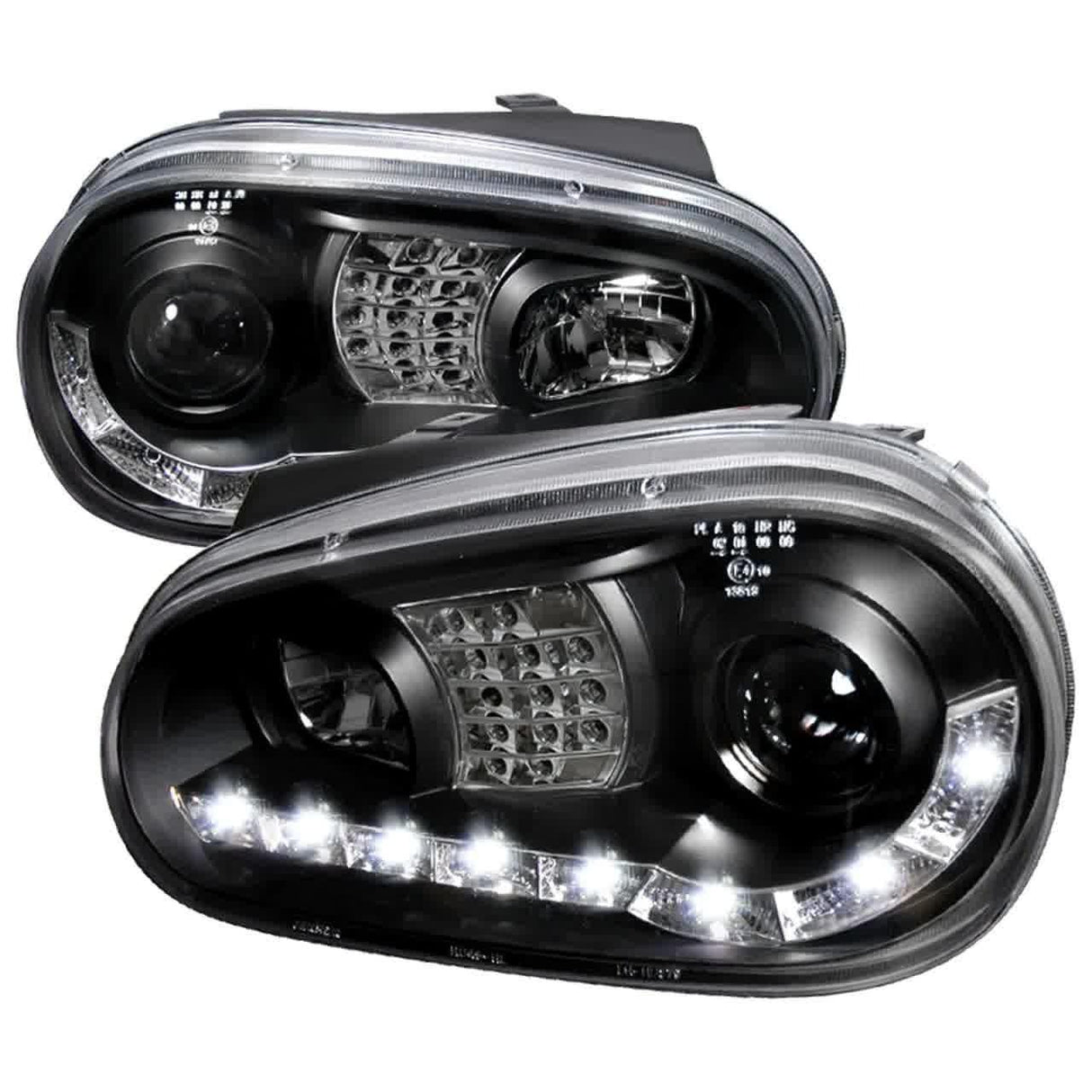Spec-D Projector Headlights VW Golf MK4 / GTI (96-06) Cabrio (99-02) R32 (2004) Black w/ R8 Style LED Strip