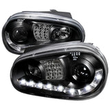 Spec-D Projector Headlights VW Golf MK4 / GTI (96-06) Cabrio (99-02) R32 (2004) Black w/ R8 Style LED Strip