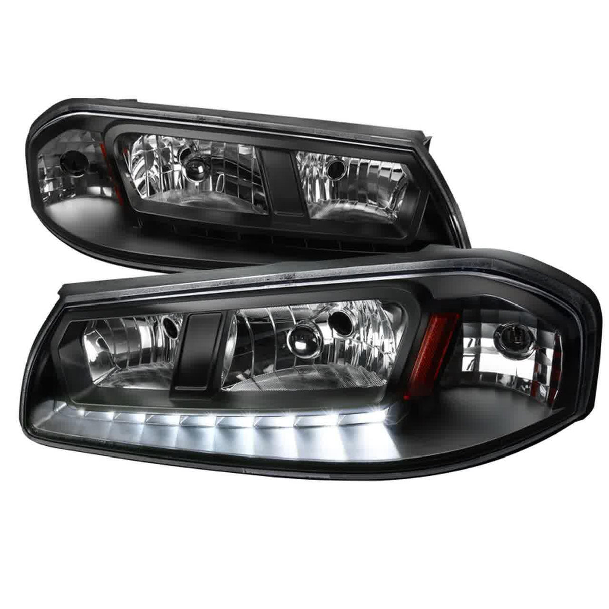 Spec-D Crystal Headlights Chevy Impala (00-05) [w/ Light Strip] Matte Black or Chrome Housing