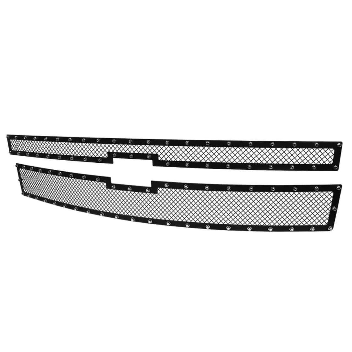 Spec-D Grill Insert Chevy Silverado 1500 (2014-2015) [2 PC Mesh Black Rivet Style] Black