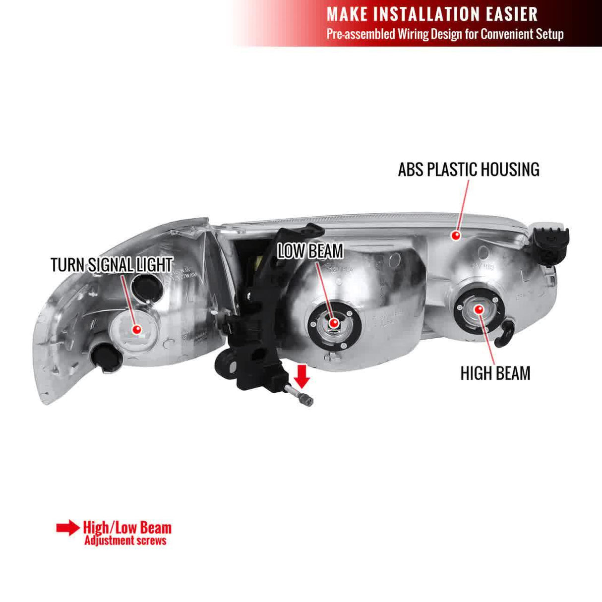 OEM Replacement Headlights Toyota Camry (00-01) Matte Black or Chrome Housing - K2 Industries