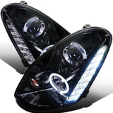 Projector Headlights Infiniti G35 Sedan (2005-2006) Halo w/ LED Strip - Black or Chrome - K2 Industries