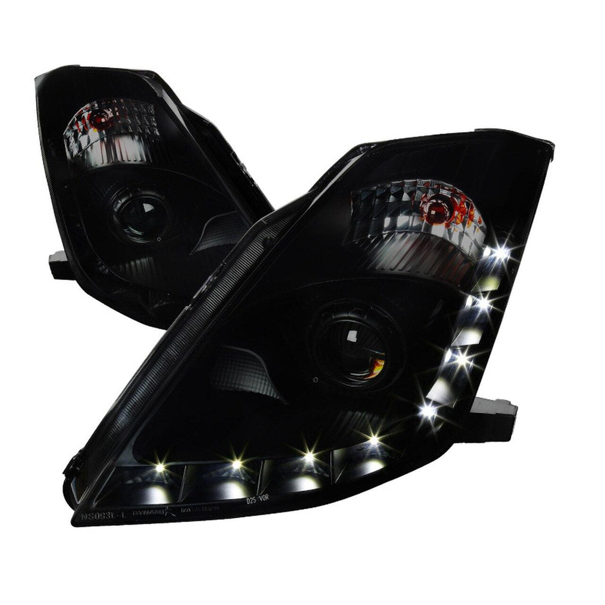 Spec-D Projector Headlights Nissan 350Z w/ OEM HID (06-09) LED DRL Strip - Black / Smoke / Clear