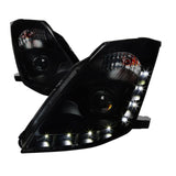 Spec-D Projector Headlights Nissan 350Z w/ OEM HID (06-09) LED DRL Strip - Black / Smoke / Clear