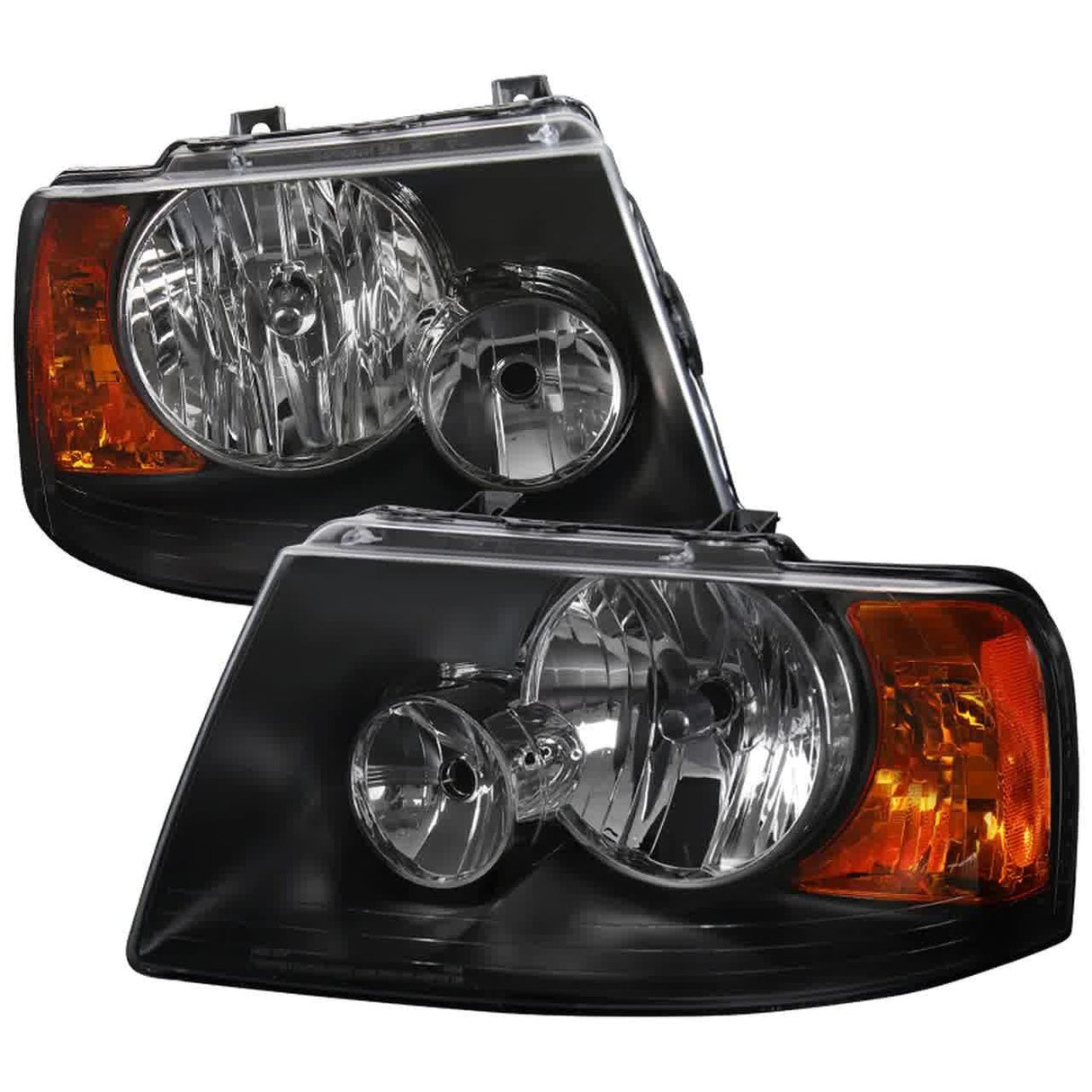 Spec-D OEM Replacement Headlights Ford Expedition (03-06) [w/ Amber Reflector] Matte Black Housing/Clear Lens