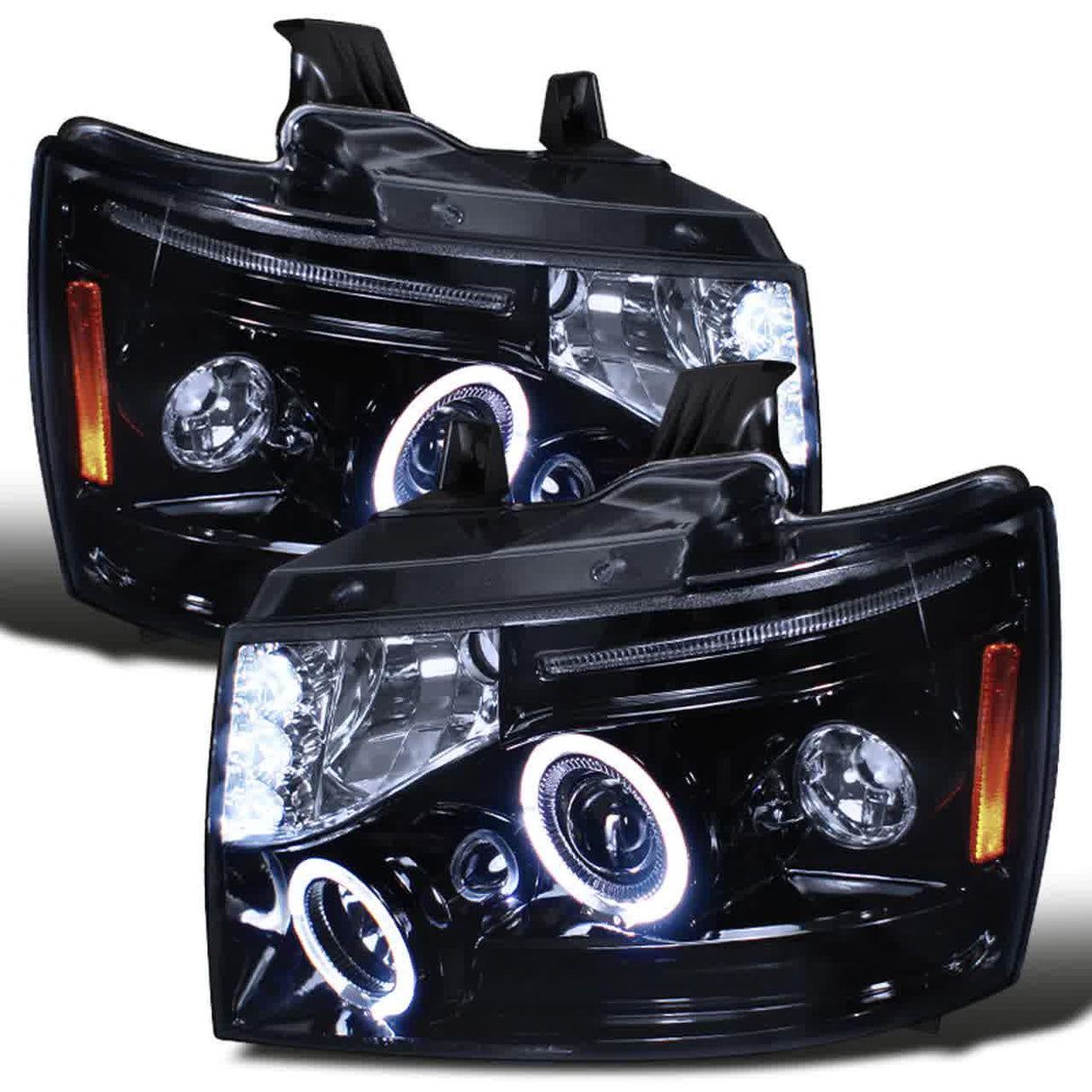 Spec-D Projector Headlights Chevy Tahoe / Avalanche [Dual Halo LED] (07-13) Black Housing